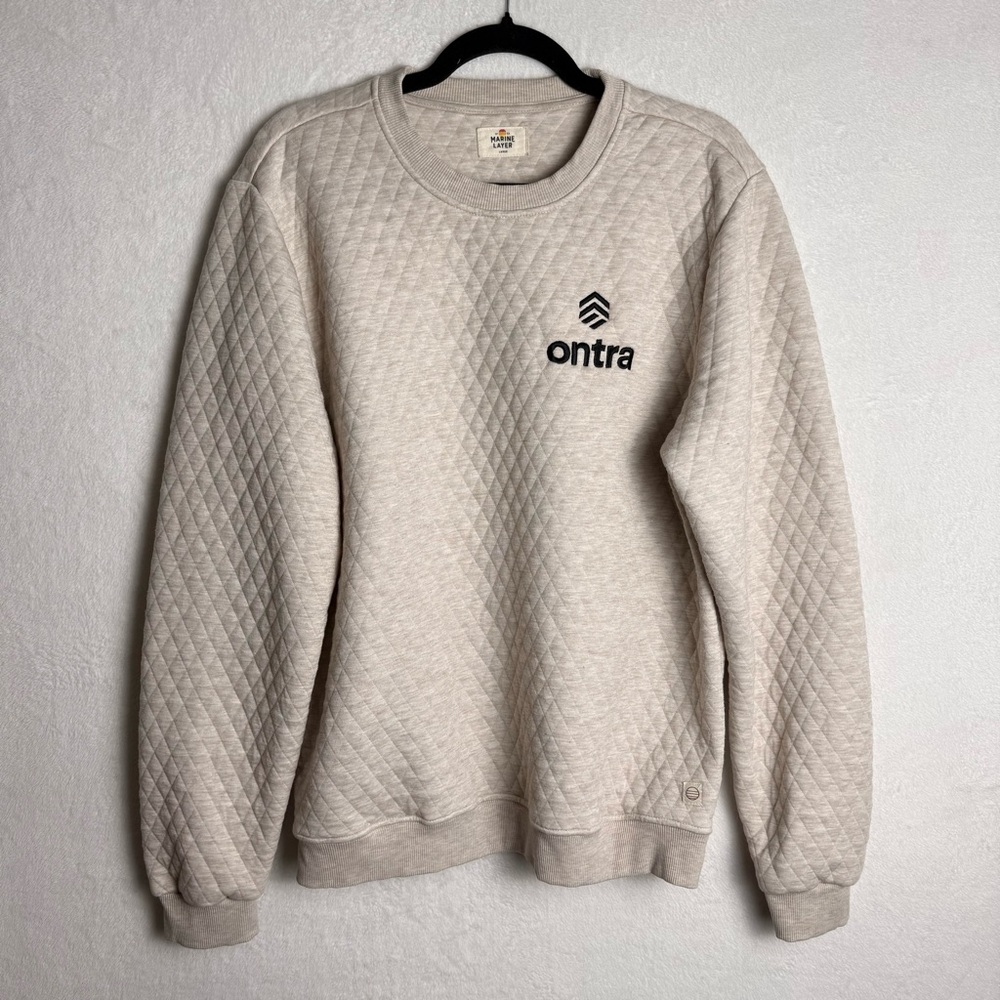 Marine Layer Corbet Quilted Crewneck Quilted Sweater Cream/Oatmeal Men’s Large